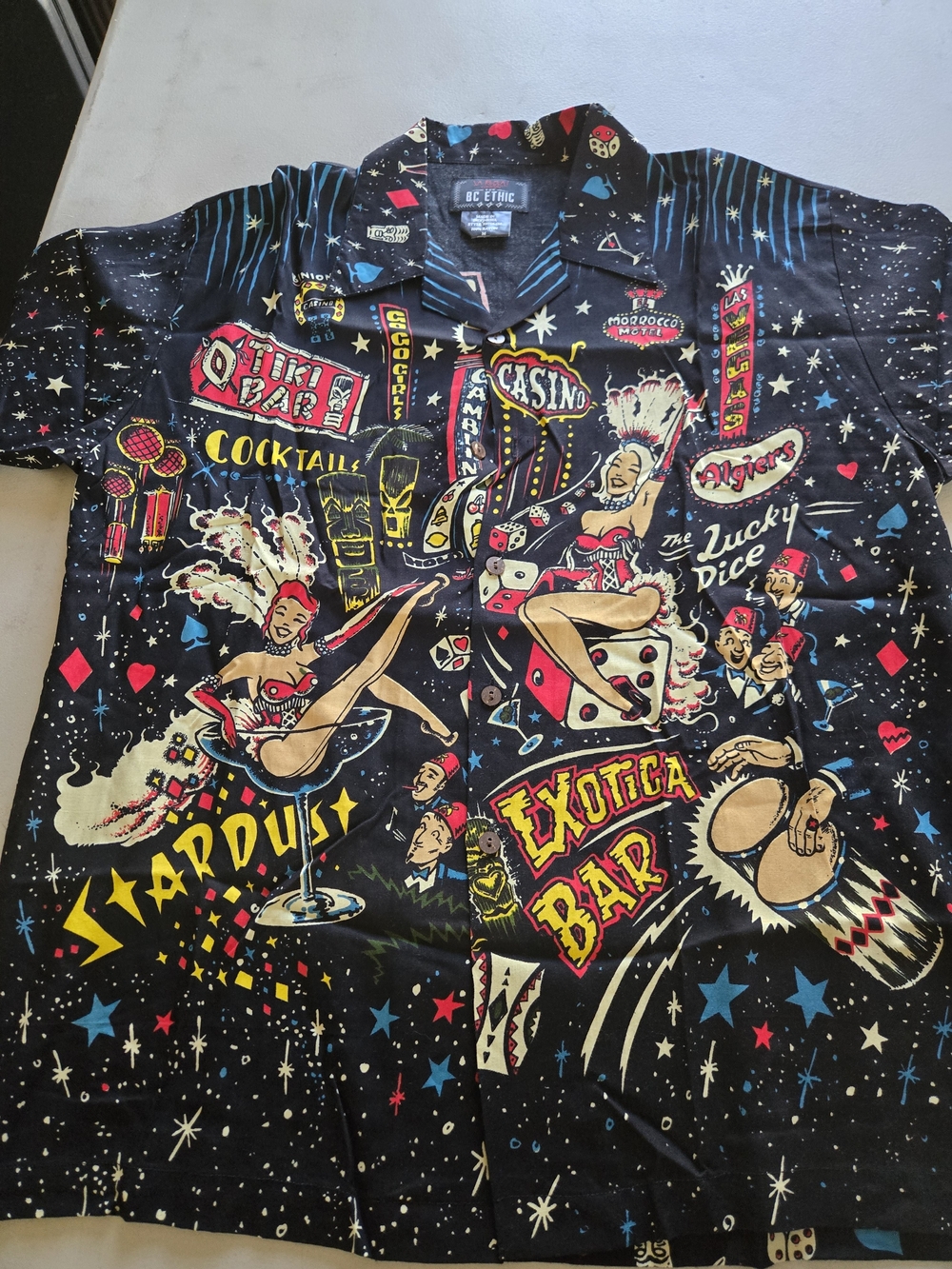 BC Ethic La Rocka! London Rayon Shirt - Black with Red & Blue Hearts